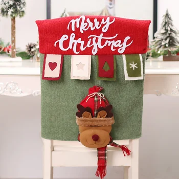 Рождественский Декоративный набор стульев из ткани 3D Санта Клаус, кукла-снеговик, сумка для задней крышки стула 5