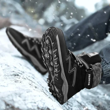 Черные мужские кроссовки для походов на открытом воздухе, нескользящие модные новые плюшевые теплые зимние ботинки на платформе для пар 36-48 5
